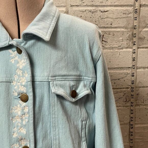 COLDWATER CREEK denim Blue Jean JACKET embroidered Stretch PM - Picture 4 of 13
